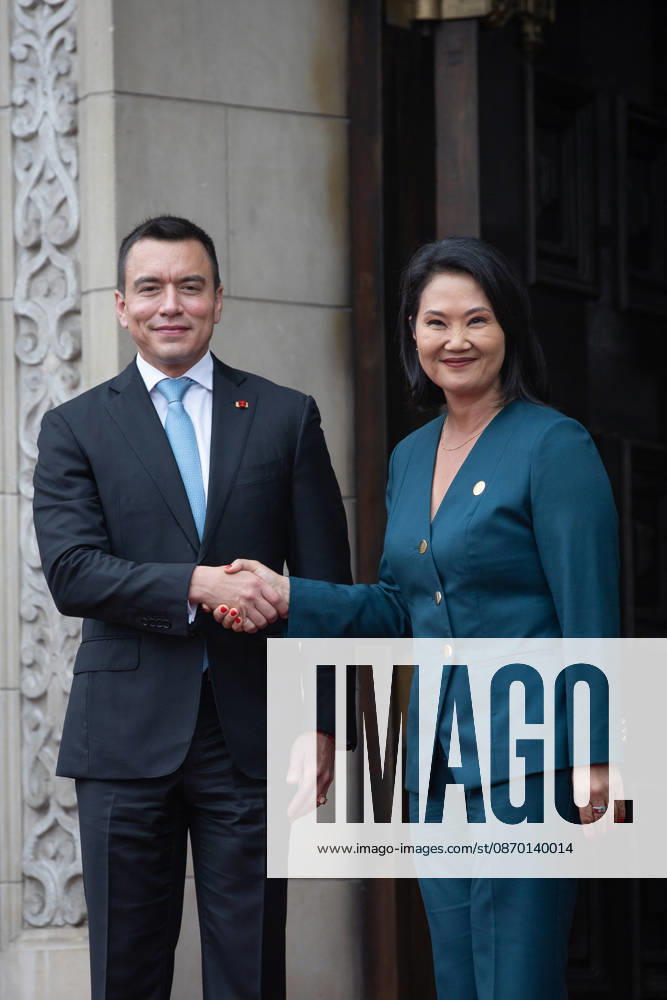 Keiko Fujimori - Daniel Noboa meeting in Peru LIMA, PERU - OCTOBER 20: Peruvian President Keiko Fujimori welcomes Ecuadorian President Daniel Noboa at the Government Palace in Lima, Peru on October 20, 2026. The leaders gathered for the 17th Binational Cabinet meeting between Peru and Ecuador. Jorge Cerdan Anadolu Lima Peru. Editorial use only. Please get in touch for any other usage.