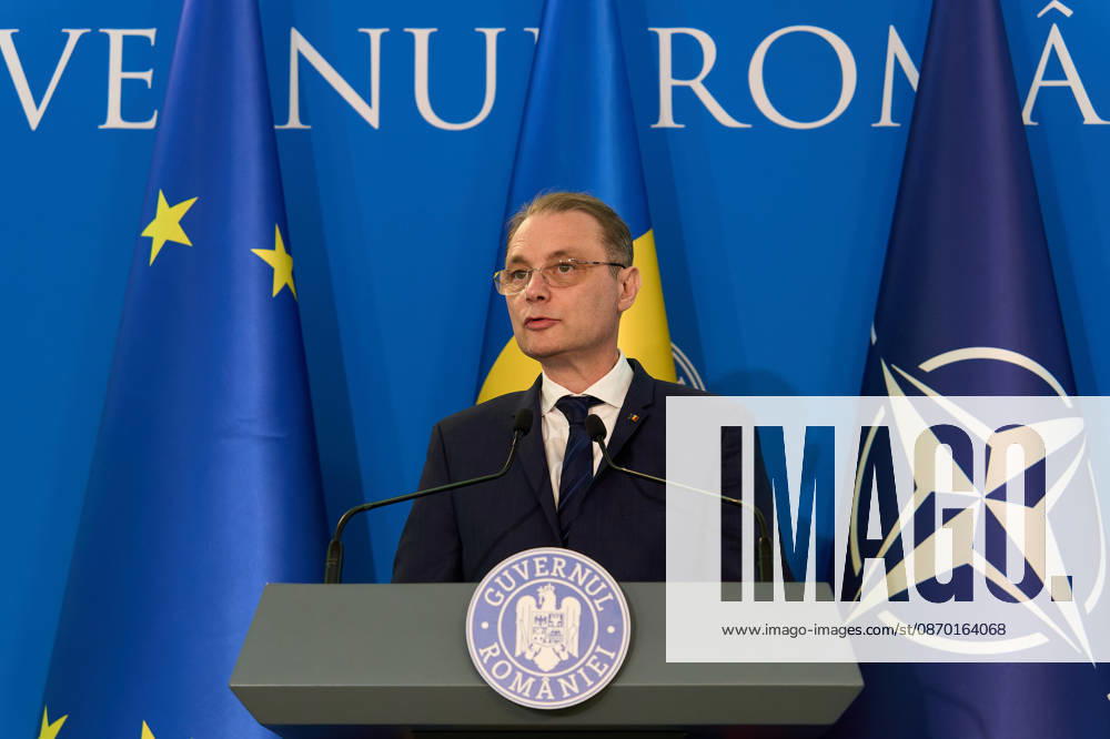Romanian PM Luca Niculescu Press Conference Bucharest, Romania. 20th Oct, 2026: Luca Niculescu, Prime Minister of Romania, holds a press conference following the government meeting at Victoria Palace, the Romanian Government headquarters. Bucharest Romania