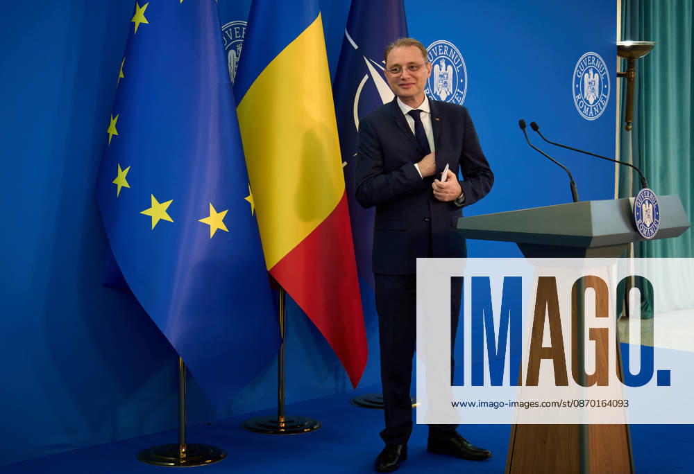 Romanian PM Luca Niculescu Press Conference Bucharest, Romania. 20th Oct, 2026: Luca Niculescu, Prime Minister of Romania, holds a press conference following the government meeting at Victoria Palace, the Romanian Government headquarters. Bucharest Romania