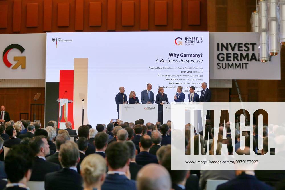 Berlin, Deutschland, 20.10.2026: ESMT: Invest in Germany Summit: Diskussion unter anderem mit: Gundbert Scherf (Helsing) Belén Garijo (Sanofi), Bundeskanzler Friedrich Merz (CDU), Will Marshall (Planet Labs), Francis Wedin (Vulcan Energy), Roland Busch (Siemens)