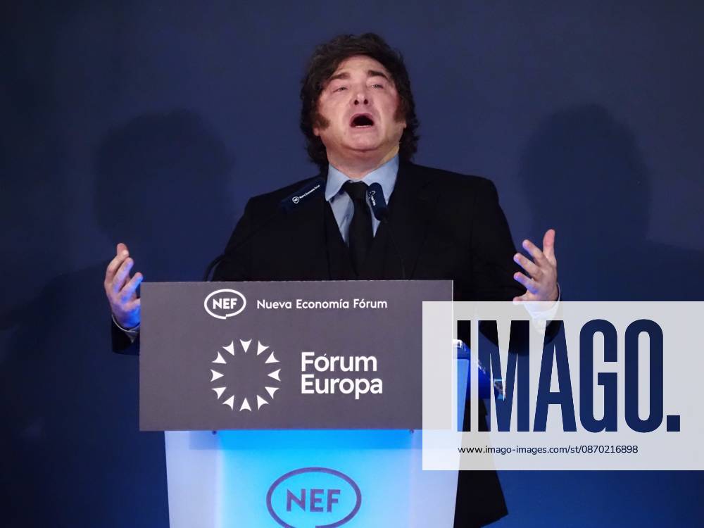 MADRID, SPAIN - October 21: The President of Argentina, Javier Milei, participates at the Real Casino Gran Circulo in the Nueva Economia Forum breakfast, part of Forum Europa. Madrid Spain - ZUMAh199 20261021_zip_h199_022