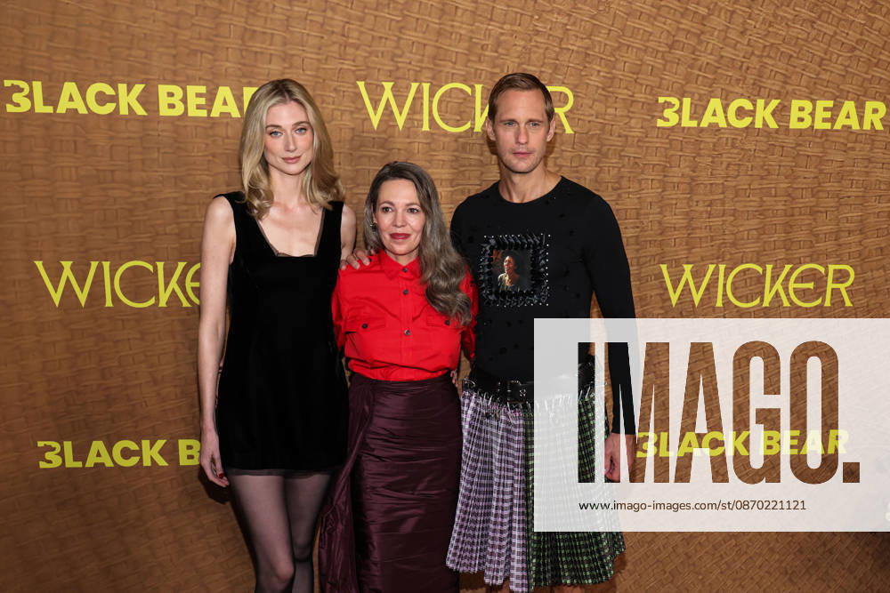 Los Angeles Premiere Of Black Bear s Wicker LOS ANGELES, CALIFORNIA, USA - OCTOBER 20: Elizabeth Debicki wearing Kallmeyer, Calzedonia tights, Manolo Blahnik shoes, and Engelbert 1920 jewelry, styled by Elizabeth Saltzman, Olivia Colman and Alexander Skarsgard wearing Chopova Lowena, styled by Harry Lambert arrive at the Los Angeles Premiere Of Black Bear s Wicker held at the DGA Theater Complex at The Directors Guild of America on October 20, 2026 in Los Angeles, California, United States. Los Angeles DGA Theater Complex at The Directors Guild of America California United States