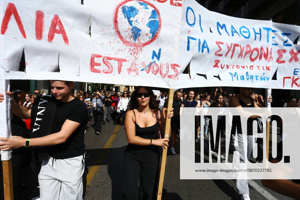 Students, university students and teachers take part in a nationwide education protest in central Athens on Wednesday, October 21, 2026. Demonstrators gather at the Propylaea and march through the city centre, calling for better school conditions, increased public education funding, and measures to address the rising cost of studying and student housing...Protesters demand the recruitment of more teachers, safer school buildings, improved student support and affordable accommodation, as similar demonstrations take place in cities across Greece. Athens Greece - ZUMAv62_ 20261021_zaf_v62_010