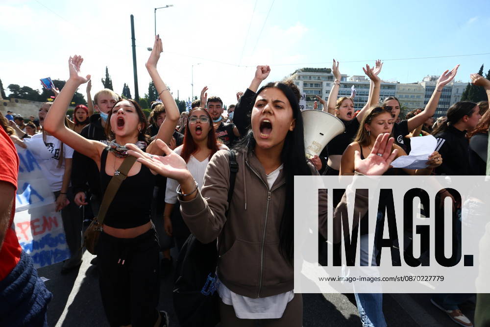 Students, university students and teachers take part in a nationwide education protest in central Athens on Wednesday, October 21, 2026. Demonstrators gather at the Propylaea and march through the city centre, calling for better school conditions, increased public education funding, and measures to address the rising cost of studying and student housing...Protesters demand the recruitment of more teachers, safer school buildings, improved student support and affordable accommodation, as similar demonstrations take place in cities across Greece. Athens Greece - ZUMAv62_ 20261021_zaf_v62_013