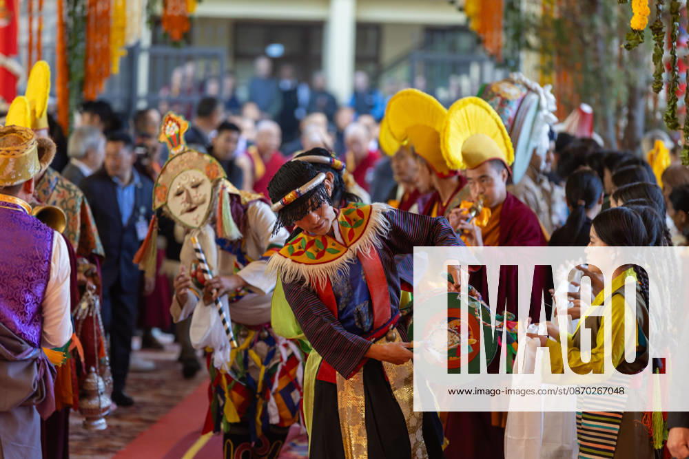 Artists performed dance to welcome Tibetan Spiritual leader the Dalai Lama during a Long Life Prayer offered to him by TIPA, Norbulingka Institute and Nepal Tibetan Lhamo Association at Tsuglakhang Temple, Mcleodganj, Dharamshala on Wednesday. Dharamshala India - ZUMAb235 20261021_zip_b235_022