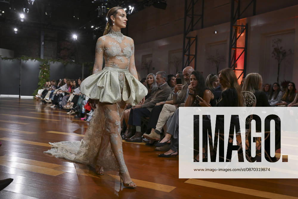 A model parades with design ANMARGO during ATELIER COUTURE 16.ª edicion, Fashion Week in Real Fabrica de Tapices. Madrid Spain - ZUMAs197 20261021_aaa_s197_817