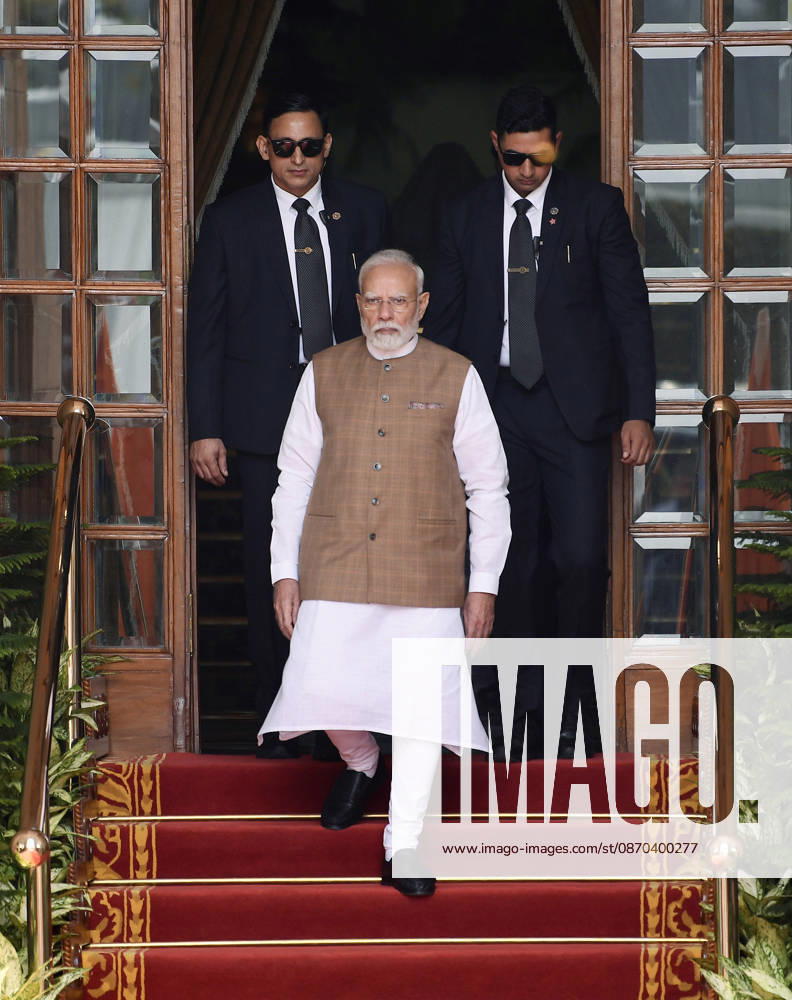 India-Poland Bilateral Meeting at Hyderabad House New Delhi, Oct 22 (ANI): Prime Minister Narendra Modi arrives to receive his Polish counterpart, Donald Tusk, at Hyderabad House, in New Delhi on Thursday. NEW DELHI Delhi India
