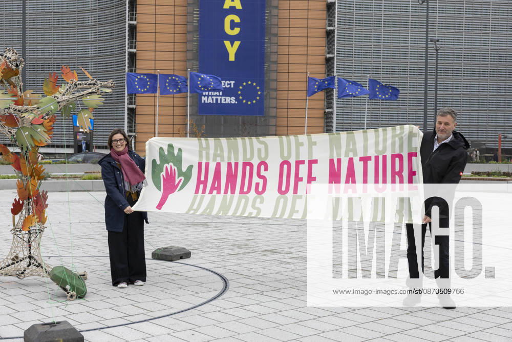 Hands off Nature Brussels, 23 10 2026 : Manifestation , Hands off Nature in the presence of Commissioner Jessika Roswall. Credit : Content Curation . Brussels Belgium
