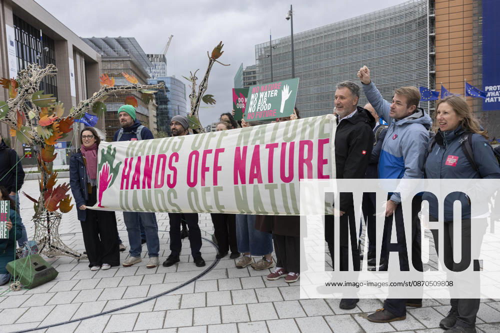Hands off Nature Brussels, 23 10 2026 : Manifestation , Hands off Nature in the presence of Commissioner Jessika Roswall. Credit : Content Curation . Brussels Belgium