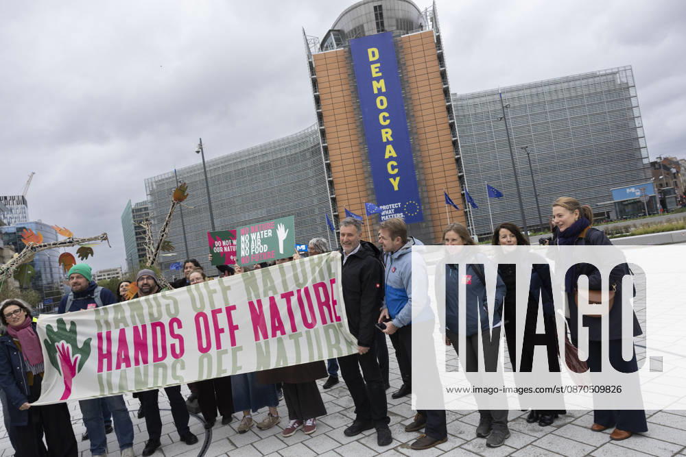Hands off Nature Brussels, 23 10 2026 : Manifestation , Hands off Nature in the presence of Commissioner Jessika Roswall. Credit : Content Curation . Brussels Belgium