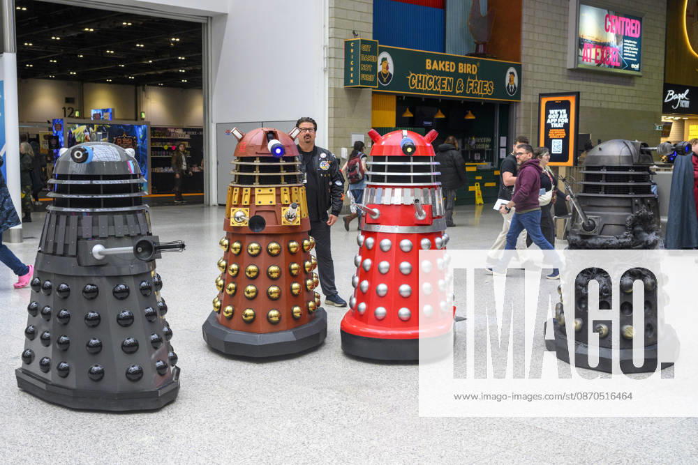 London, UK. Dr Who Darleks attend the London MCM Comic Con held at the Excel venue. The event is the UK s largest pop culture fan convention, celebrating comic books, movies, TV shows, anime, manga, video games, sci-fi, and fantasy. London UK - ZUMAl94_ 20261023_zaf_l94_095