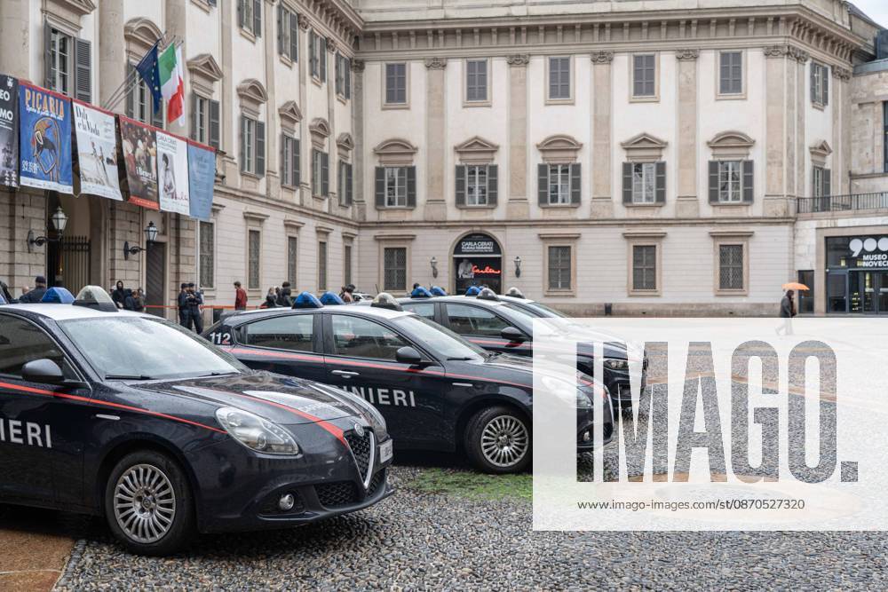 IPA90074245 - Milan, 10 26 23. The city center is preparing for tomorrows heavily secured Saturday ahead of the march. From police and Carabinieri checkpoints at the Duomo to storefronts reinforced with panels to prevent break-ins on Via Torino.