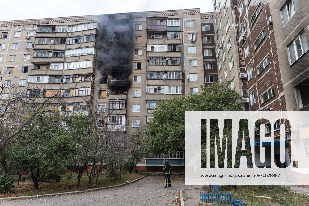 Russian drone attack on a residential building in Kramatorsk KRAMATORSK, UKRAINE - OCTOBER 23: Ukrainian firefighters put out a fire following a Russian drone attack on a residential building in Kramatorsk, Ukraine, 23 October 2026. Diego Herrera Carcedo Anadolu Kramatorsk Ukraine. Editorial use only. Please get in touch for any other usage.
