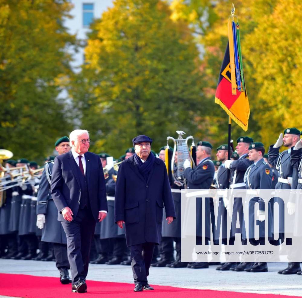 President of Pakistan Asif Ali Zardari and German President Frank-Walter Steinmeier Attend Welcome Ceremony in Berlin BERLIN, GERMANY - 23-Oct-2026: President of Pakistan, Asif Ali Zardari, and German President Frank-Walter Steinmeier jointly inspected a Guard of Honour during a formal state welcome ceremony in Berlin on Friday, October 23, 2026. The event symbolised the strengthening of diplomatic relations between the two nations. Taking place on a red carpet against the backdrop of vibrant autumn foliage, the ceremony featured a military band and soldiers lined up in formation, underscoring the significance of the occasion in fostering bilateral ties. (PPI Images). Berlin Pakistan