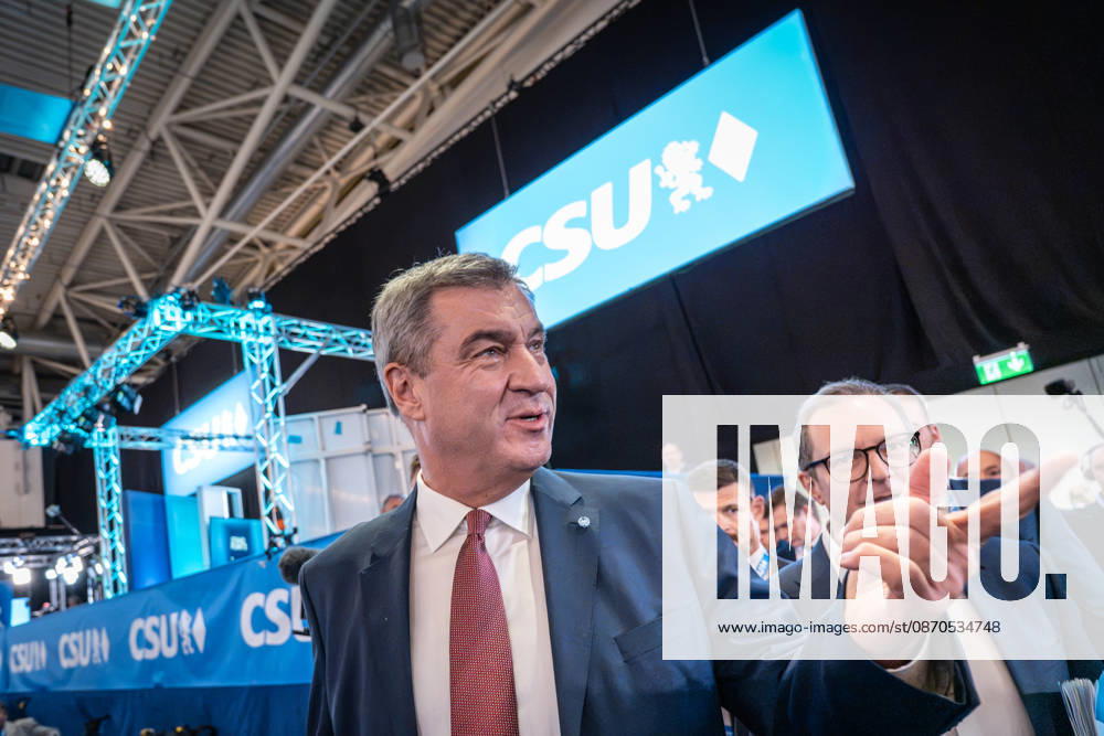 Markus Söder, CSU-Parteivorsitzender und Ministerpräsident von Bayern, auf dem Parteitag - Ankunft in der Messehalle C6, mit Martin Huber;Parteitag der CSU in München, München Bayern Deutschland Messegelände München
