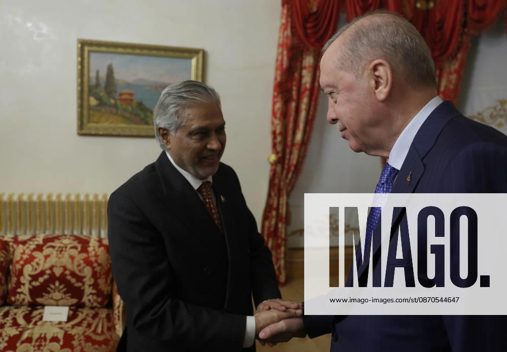 Turkish President Recep Tayyip Erdogan in Istanbul ISTANBUL, TURKIYE - OCTOBER 23: (---- - MANDATORY CREDIT - TURKISH PRESIDENCY MURAT KULA HANDOUT - NO MARKETING NO ADVERTISING CAMPAIGNS - DISTRIBUTED AS A SERVICE TO CLIENTS----) Turkish President Recep Tayyip Erdogan (R) receives Pakistani Prime Minister Shehbaz Sharif (L) as part of the R4+E3 (Turkiye, Egypt, Pakistan and Saudi Arabia, along with the United Kingdom, Germany and France) Foreign Ministers Meetings hosted by Italy in Istanbul, Turkiye, on October 23, 2026. Turkish Presidency Murat Kula Handout Anadolu Istanbul Turkey. Editorial use only. Please get in touch for any other usage.