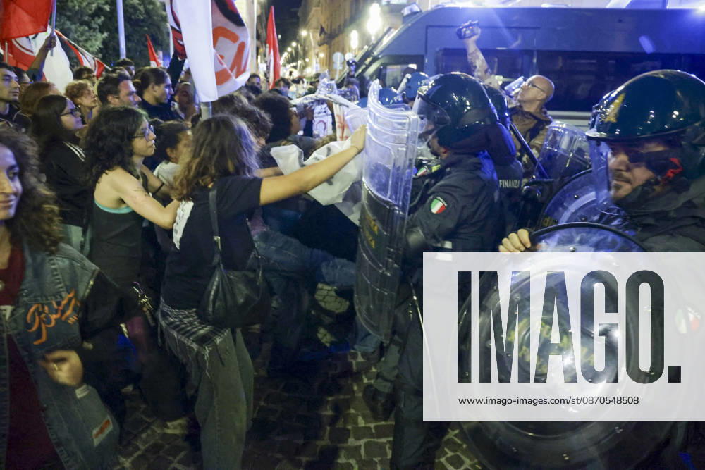 Protesters Clash with Police in Naples Students, trade union members and activists from Potere al Popolo take part in a demonstration against the rising cost of living in Piazza Municipio. Clashes between demonstrators and police break out during the protest. ABP18683