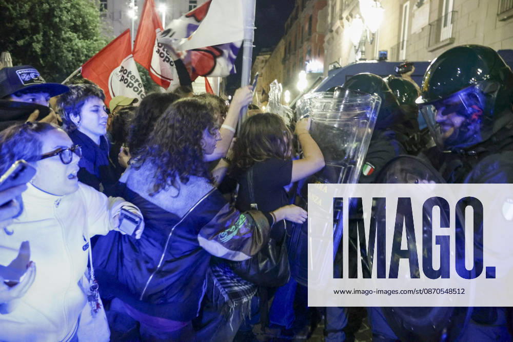 Protesters Clash with Police in Naples Students, trade union members and activists from Potere al Popolo take part in a demonstration against the rising cost of living in Piazza Municipio. Clashes between demonstrators and police break out during the protest. ABP18704