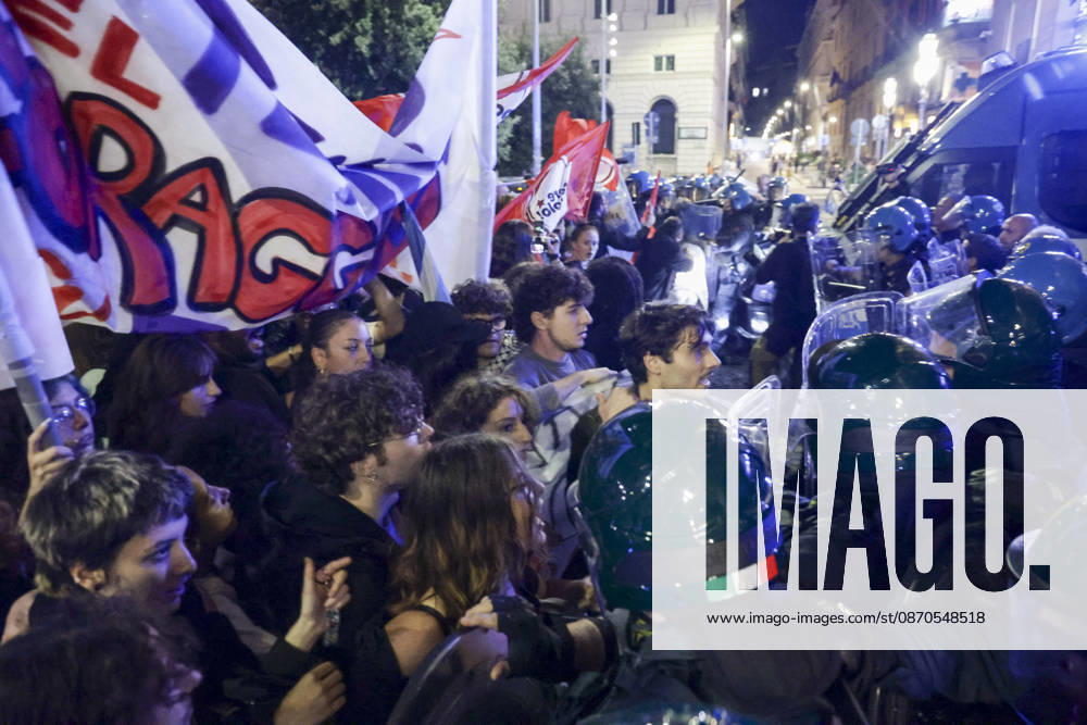 Protesters Clash with Police in Naples Students, trade union members and activists from Potere al Popolo take part in a demonstration against the rising cost of living in Piazza Municipio. Clashes between demonstrators and police break out during the protest. ABP18813