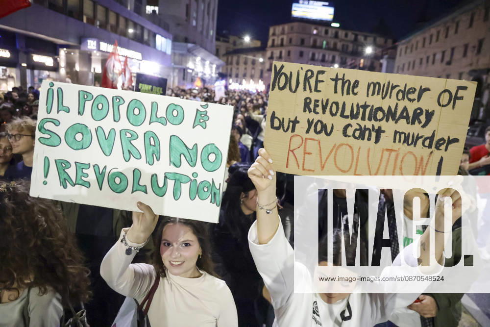Protesters Clash with Police in Naples Students, trade union members and activists from Potere al Popolo take part in a demonstration against the rising cost of living in Piazza Municipio. Clashes between demonstrators and police break out during the protest. ABP18401