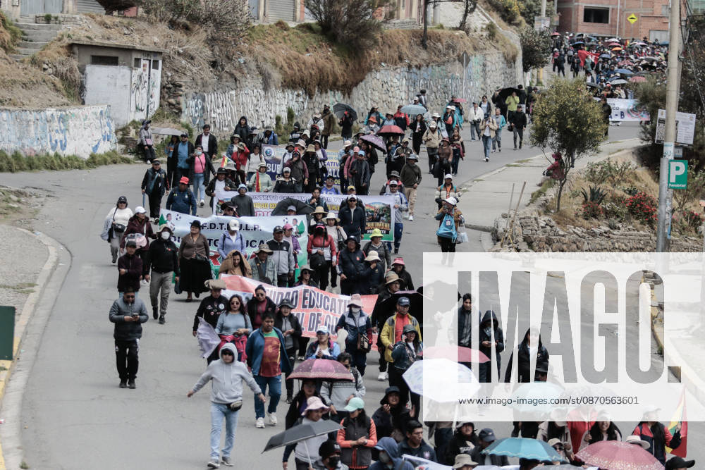 Bolivian teachers march amid the state of emergency in Bolivia LA PAZ, BOLIVIA - OCTOBER 23: Demonstrators take part in a teachers protest amid the state of emergency in La Paz, Bolivia, on October 23, 2026. The Urban Teachers Union is holding a 24-hour nationwide strike this Friday to press a series of demands upon the national government. In La Paz, Cochabamba, Chuquisaca, and Santa Cruz, teachers are staging marches and protests, despite the state of emergency currently in effect in the country. Jorge Mateo Romay Salinas Anadolu La paz Bolivia. Editorial use only. Please get in touch for any other usage.