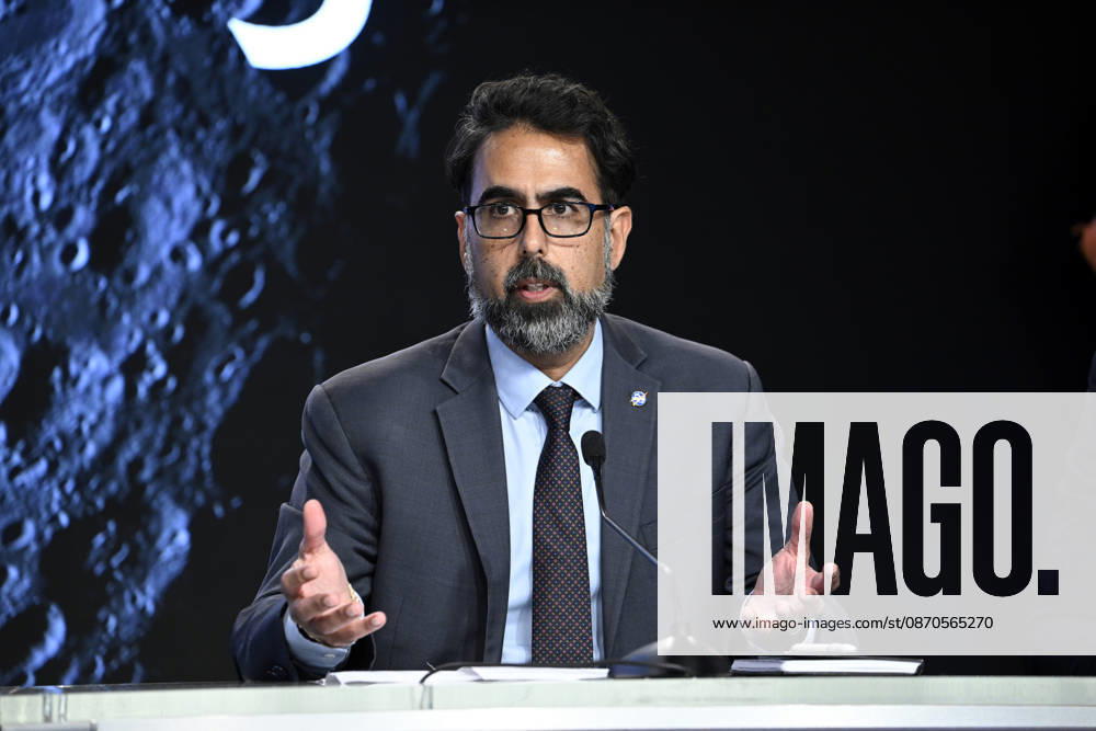 NASA Associate Administrator Amit Kshatriya speaks during a press conference at the Kennedy Space Center on Friday October 23, 2026. NASA is providing an update on the acceleration of the Artemis Program as they continue to prepare for returning crewed missions to the moon. KSP202610230009 JOExMARINO