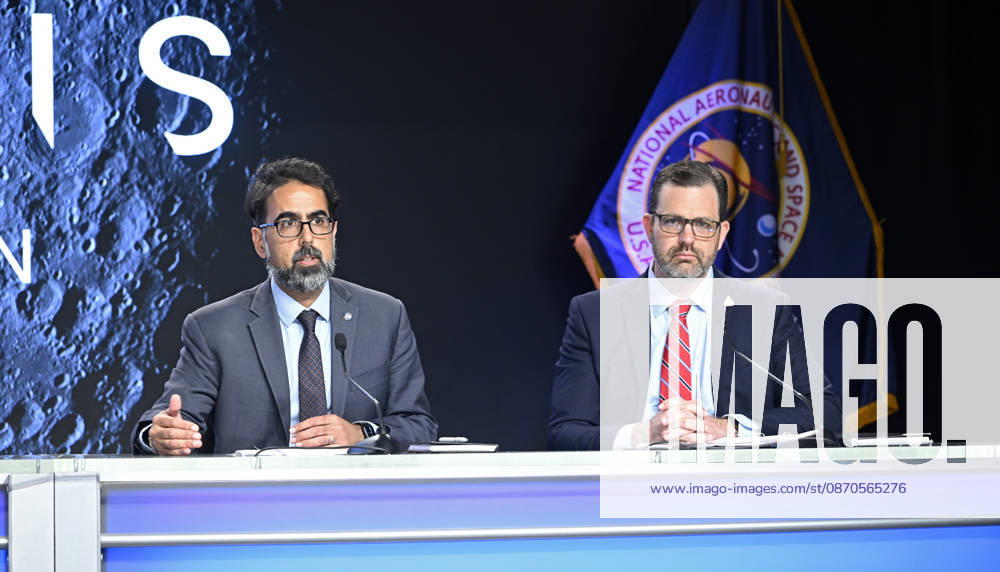 NASA Associate Administrator Amit Kshatriya and NASA Artemis Program Manager Jeremy Parsons participate in a press briefing at the Kennedy Space Center on Friday October 23, 2026. NASA is providing an update on the acceleration of the Artemis Program as they continue to prepare for returning crewed missions to the moon. KSP202610230011 JOExMARINO
