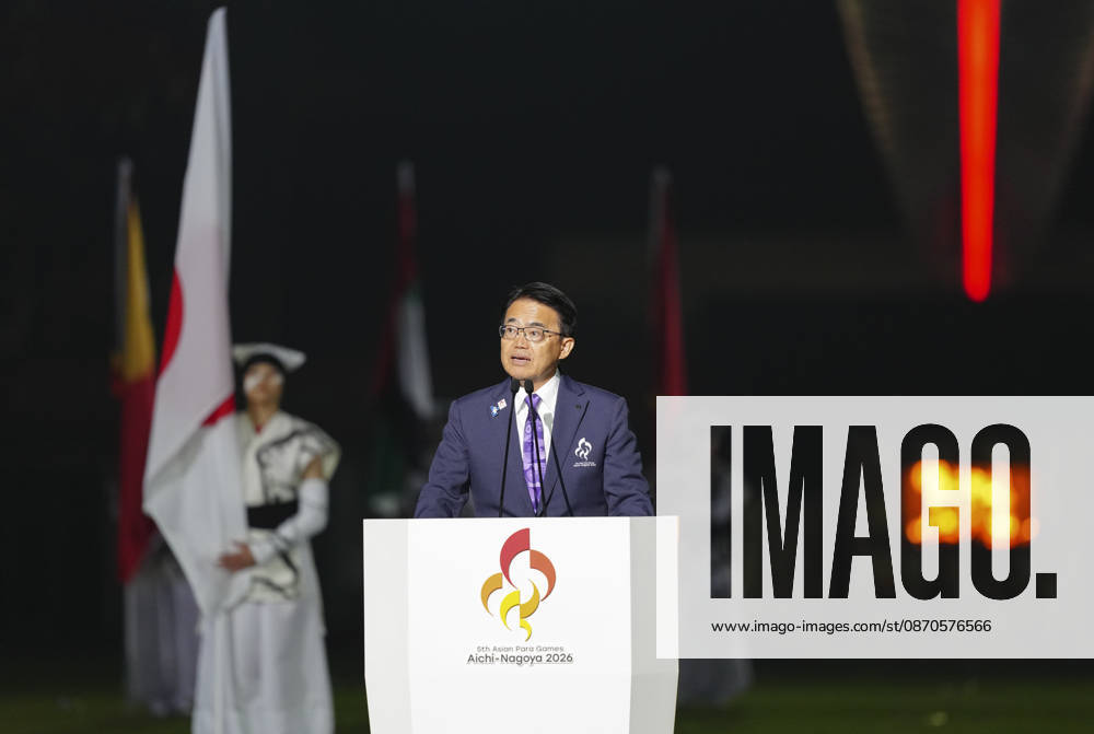 (261024) -- NAGOYA, Oct. 24, 2026 -- Ohmura Hideaki, president of the Aichi-Nagoya Asian Games and Asian Para Games Organizing Committee, speaks during the closing ceremony of the Aichi-Nagoya Asian Para Games in Nagoya, Japan, Oct. 24, 2026. ) (SP)JAPAN-NAGOYA-ASIAN PARA GAMES-CLOSING CEREMONY JiaxHaocheng