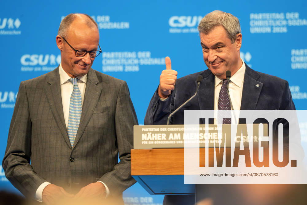 Markus Söder, CSU-Vorsitzender, Bayerischer Ministerpräsident, nach der Rede von Friedrich Merz, Bundeskanzler, CDU, beim CSU-Parteitag, Messe München, 24. Oktober 2026 Deutschland, München, 24. Oktober 2026, Markus Söder, CSU-Vorsitzender, Bayerischer Ministerpräsident, nach der Rede von Friedrich Merz, Bundeskanzler, CDU, beim CSU-Parteitag am 23. und 24. Oktober 2026 in der Messe München, Politiker, Bayern