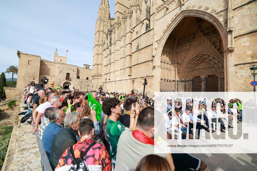 Abascal Holds a Public Rally in Palma: A large crowd gathered at a VOX public rally as part of the pre-campaign for the general election on November 29, at La Seu de Mallorca, on October 24, 2026, in Palma de Mallorca, Mallorca, Balearic Islands, Spain. Abascal is the first leader of one of the major parties running in the general election to have announced public events in the Balearic Islands. October 24, 2026. Tomàs Moyà. Palma de Mallorca, Mallorca, Island of Palma de Mallorca, Mallorca, Spain