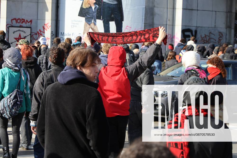 This image shows demonstrators after a call for protests in Brussels for purchasing power, healthcare, and education, on Saturday 24 October 2026. NICOLASxMAETERLINCK 190856281