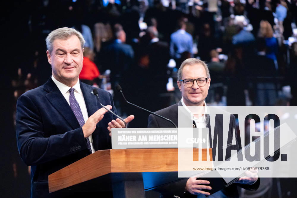 Tag 2, Parteitag 2026 der Partei CSU (Christlich-Soziale-Union) in der Messe München. Ministerpräsident Dr. Markus Söder und Generalsekretär Martin Huber zusammen auf der Bühne