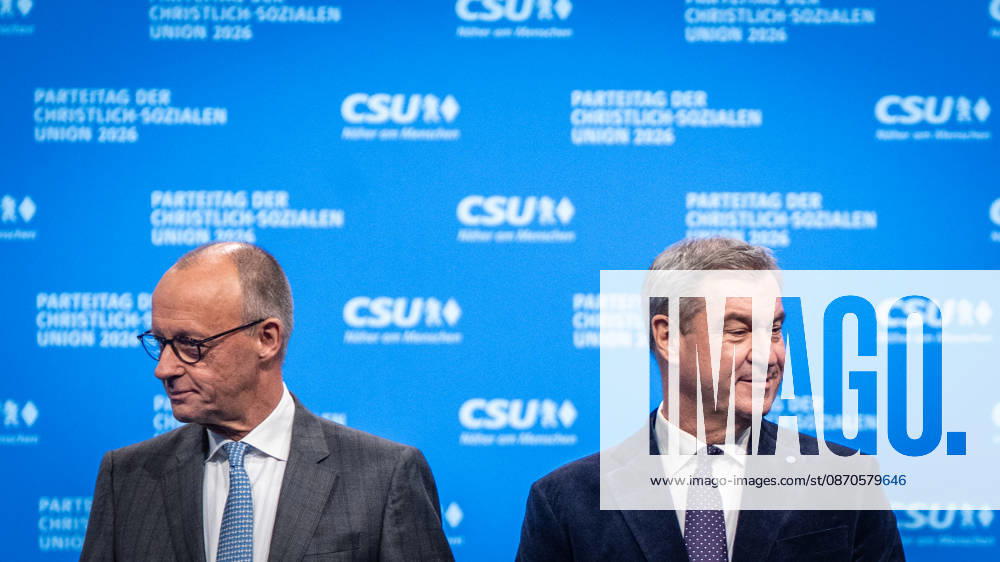 Bundeskanzler Friedrich Merz mit dem CSU-Parteivorsitzenden Markus Söder auf dem Parteitag;Parteitag der CSU in München, München Bayern Deutschland Messegelände München