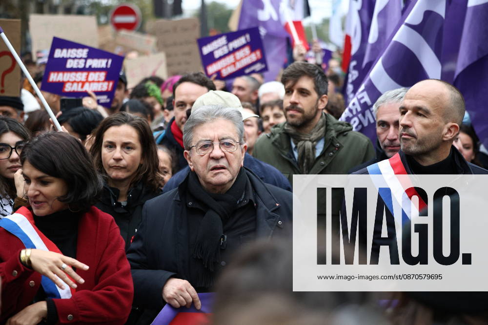 Politics at Yellow Vests Protest Act II - Paris French leftist party La France Insoumise (LFI) candidate in France s 2027 Presidential election Jean-Luc Melenchon and French leftist party La France Insoumise (LFI) group MP Manuel Bompard during a demonstration in favor of purchasing power, the protection of public services, and fiscal and social justice, in Paris on October 24, 2026 as part of a nationwide call for mobilisation bringing together former members of the Yellow Vest movement, labor unions, high school and university students. Photo by Raphael Lafargue ABACAPRESS.COM Paris France