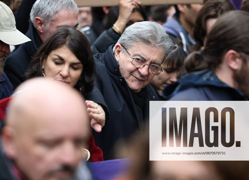 Politics at Yellow Vests Protest Act II - Paris French leftist party La France Insoumise (LFI) candidate in France s 2027 Presidential election Jean-Luc Melenchon during a demonstration in favor of purchasing power, the protection of public services, and fiscal and social justice, in Paris on October 24, 2026 as part of a nationwide call for mobilisation bringing together former members of the Yellow Vest movement, labor unions, high school and university students. Photo by Raphael Lafargue ABACAPRESS.COM Paris France