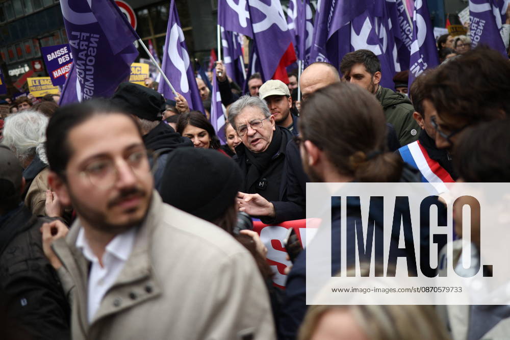 Politics at Yellow Vests Protest Act II - Paris French leftist party La France Insoumise (LFI) candidate in France s 2027 Presidential election Jean-Luc Melenchon during a demonstration in favor of purchasing power, the protection of public services, and fiscal and social justice, in Paris on October 24, 2026 as part of a nationwide call for mobilisation bringing together former members of the Yellow Vest movement, labor unions, high school and university students. Photo by Raphael Lafargue ABACAPRESS.COM Paris France