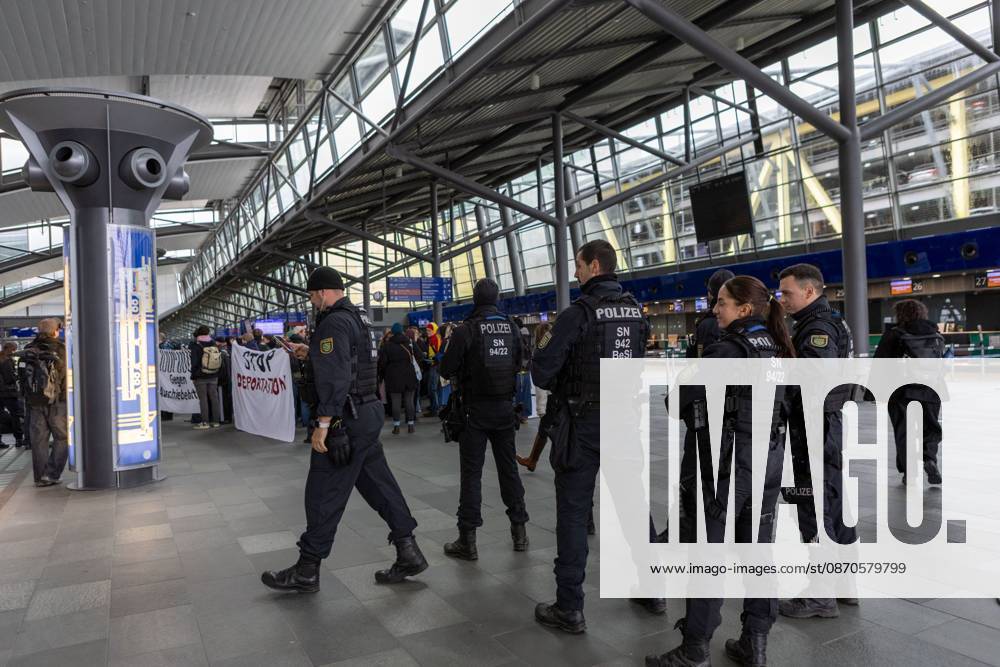 Leipzig Airport Hosts Anti-Deportation Protest SCHKEUDITZ, GERMANY OCTOBER 24, 2026: Demonstrators take part in a protest against deportations at Leipzig Halle Airport as part of a nationwide day of action against deportations and deportation detention. The protest focuses particularly on charter deportation flights to Afghanistan. Schkeuditz Saxony Germany