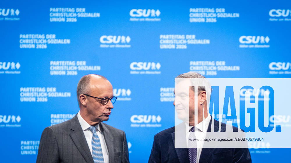 Bundeskanzler Friedrich Merz mit dem CSU-Parteivorsitzenden Markus Söder auf dem Parteitag;Parteitag der CSU in München, München Bayern Deutschland Messegelände München