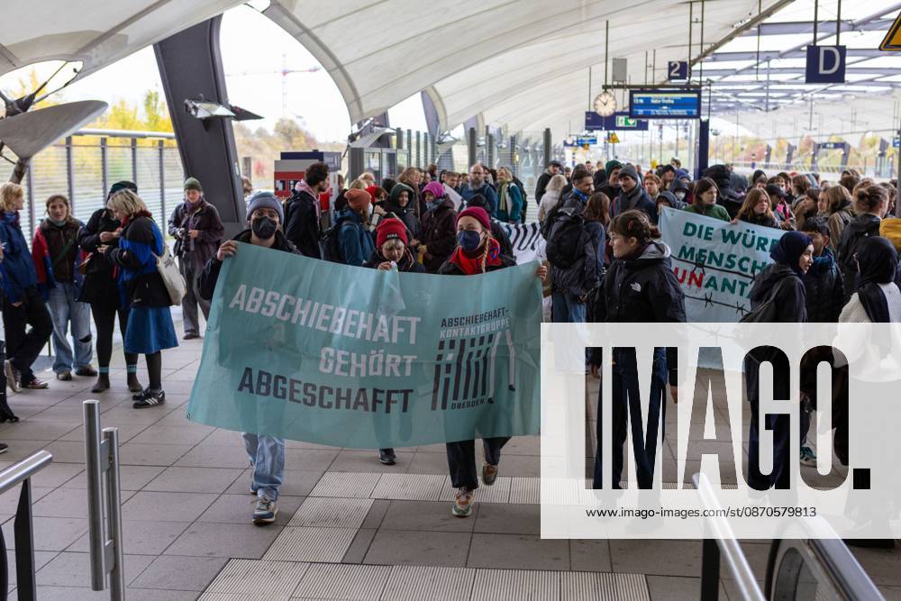 Leipzig Airport Hosts Anti-Deportation Protest SCHKEUDITZ, GERMANY OCTOBER 24, 2026: Demonstrators take part in a protest against deportations at Leipzig Halle Airport as part of a nationwide day of action against deportations and deportation detention. The protest focuses particularly on charter deportation flights to Afghanistan. Schkeuditz Saxony Germany