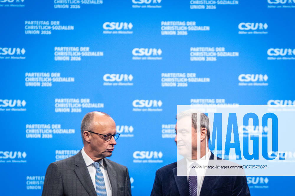 Bundeskanzler Friedrich Merz mit dem CSU-Parteivorsitzenden Markus Söder auf dem Parteitag;Parteitag der CSU in München, München Bayern Deutschland Messegelände München