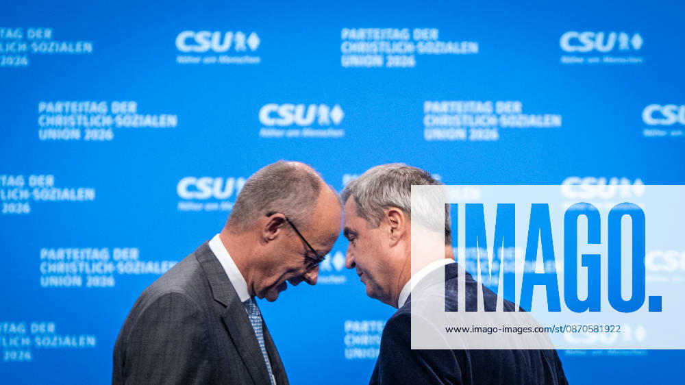 Bundeskanzler Friedrich Merz mit dem CSU-Parteivorsitzenden Markus Söder auf dem Parteitag;Parteitag der CSU in München, München Bayern Deutschland Messegelände München