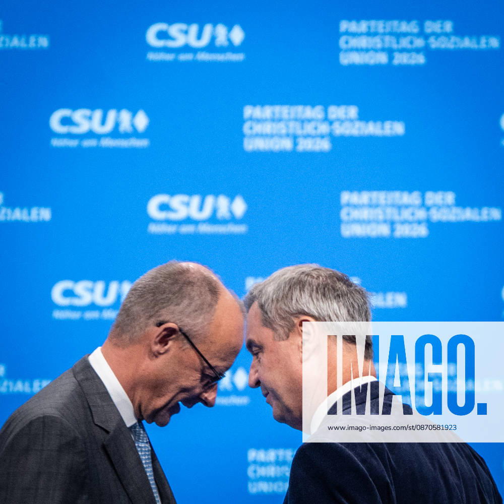Bundeskanzler Friedrich Merz mit dem CSU-Parteivorsitzenden Markus Söder auf dem Parteitag;Parteitag der CSU in München, München Bayern Deutschland Messegelände München