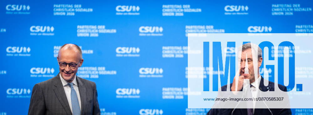 Bundeskanzler Friedrich Merz mit dem CSU-Parteivorsitzenden Markus Söder auf dem Parteitag;Parteitag der CSU in München, München Bayern Deutschland Messegelände München