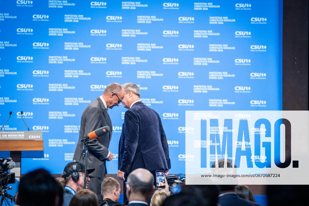 Bundeskanzler Friedrich Merz spricht vor dem CSU-Parteitag in München;Parteitag der CSU in München, München Bayern Deutschland Messegelände München