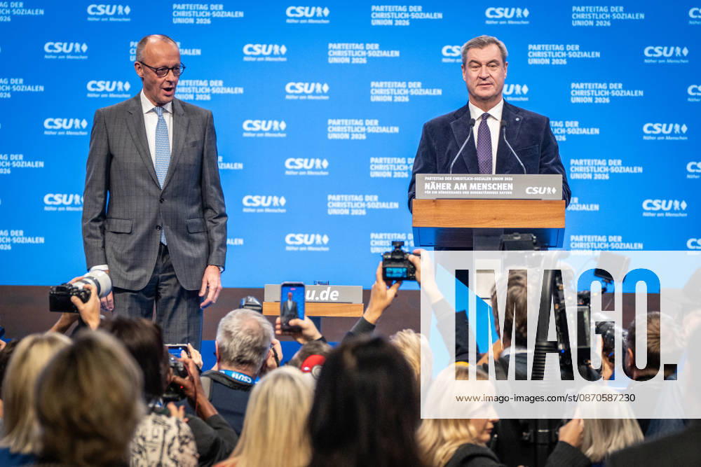 Bundeskanzler Friedrich Merz mit dem CSU-Parteivorsitzenden Markus Söder auf dem Parteitag;Parteitag der CSU in München, München Bayern Deutschland Messegelände München