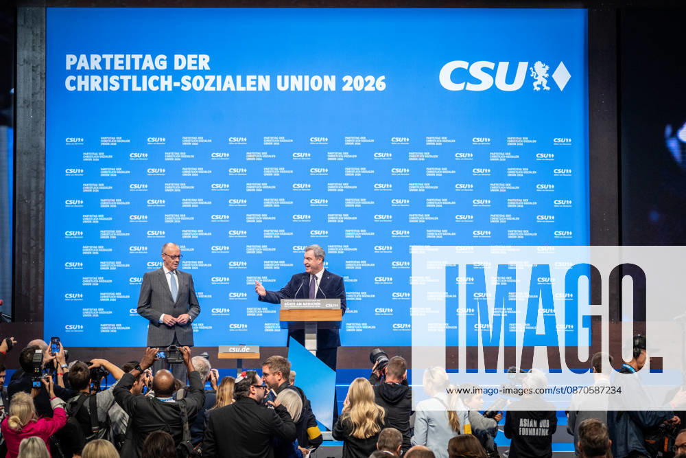 Bundeskanzler Friedrich Merz mit dem CSU-Parteivorsitzenden Markus Söder auf dem Parteitag;Parteitag der CSU in München, München Bayern Deutschland Messegelände München