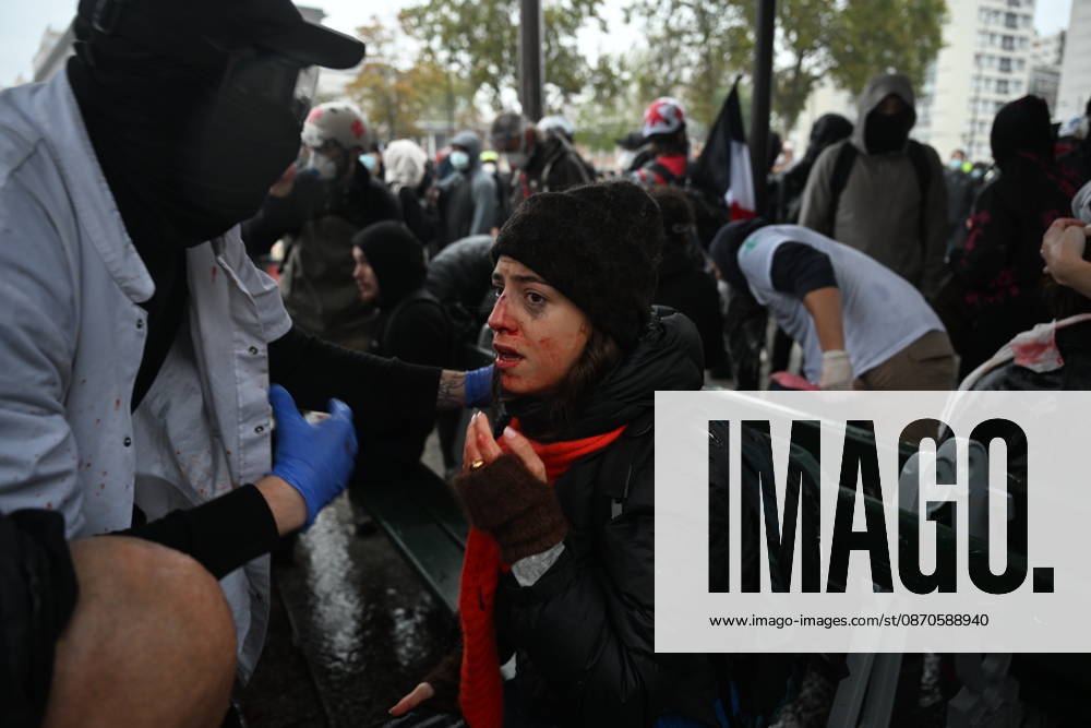 Police intervene in demonstrators amid ongoing protests in Paris PARIS, FRANCE - OCTOBER 24: (EDITOR S NOTE: Image depicts graphic content) A protester gets injured as demonstrators carrying banners, gather during a demonstration amid ongoing social and political tensions in Paris, France, on October 24, 2026. Mouneb Taim Anadolu Paris France. Editorial use only. Please get in touch for any other usage.