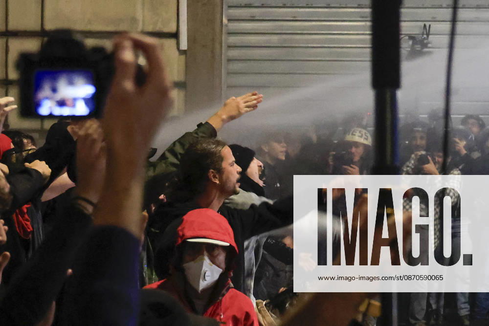Demonstration against the Italian government in Rome ROME, ITALY, OCTOBER 24: Demonstrators are hit by Italian police’s water cannons during a protest against the Italian government in Rome, Italy, on October 24, 2026. Riccardo De Luca Anadolu Rome Italy. Editorial use only. Please get in touch for any other usage.
