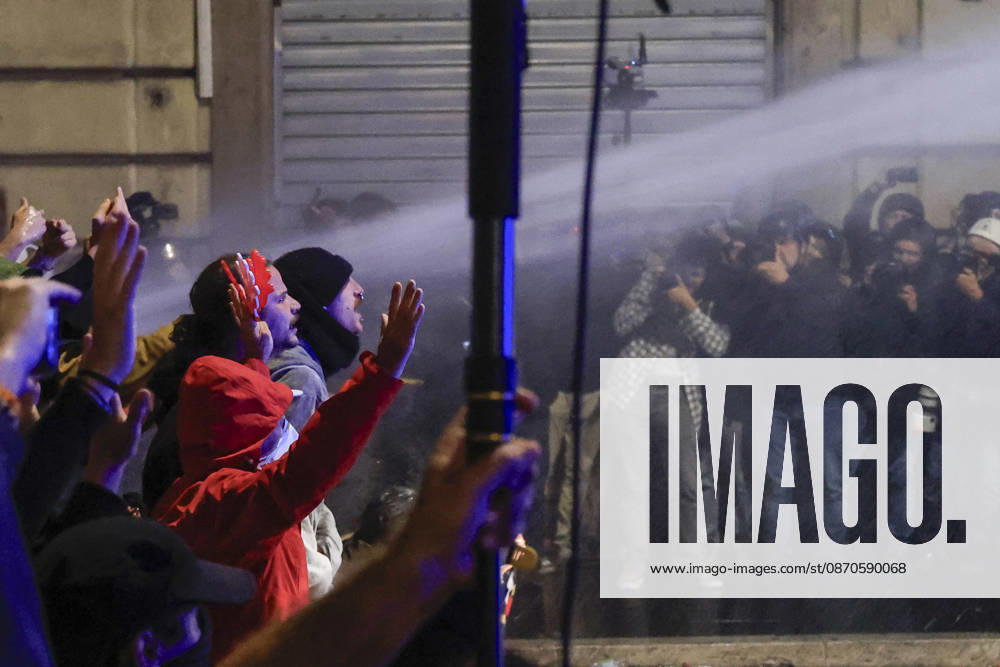 Demonstration against the Italian government in Rome ROME, ITALY, OCTOBER 24: Demonstrators are hit by Italian police’s water cannons during a protest against the Italian government in Rome, Italy, on October 24, 2026. Riccardo De Luca Anadolu Rome Italy. Editorial use only. Please get in touch for any other usage.