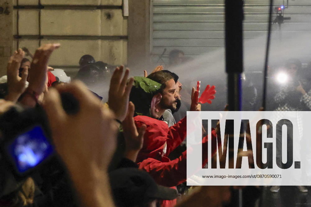 Demonstration against the Italian government in Rome ROME, ITALY, OCTOBER 24: Demonstrators are hit by Italian police’s water cannons during a protest against the Italian government in Rome, Italy, on October 24, 2026. Riccardo De Luca Anadolu Rome Italy. Editorial use only. Please get in touch for any other usage.